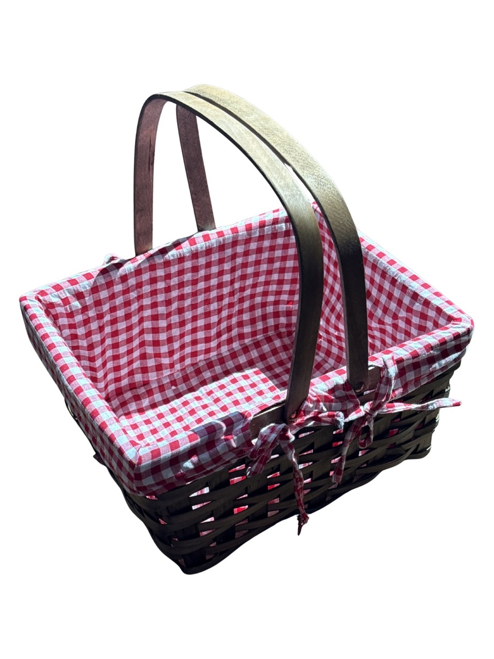 Woven Picnic Basket Tote with Red Gingham Liner